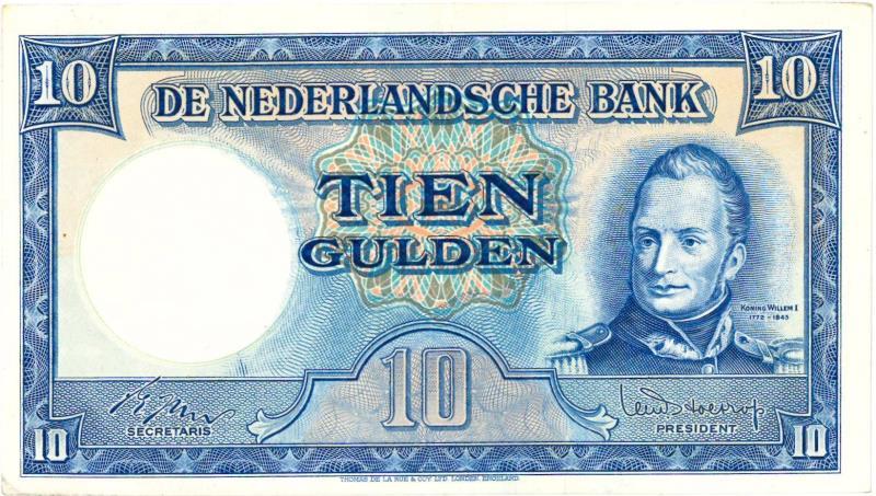 Nederland. 10 gulden. Bankbiljet. Type 1949. Willem I Molen - Prachtig.