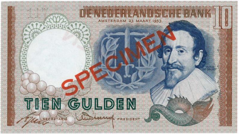 Nederland. 10 gulden. Bankbiljet. Type 1953. Hugo de Groot - UNC.