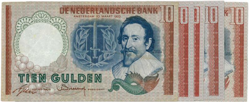 Nederland. 10 gulden. Bankbiljet. Type 1953. Hugo de Groot - Zeer Fraai.