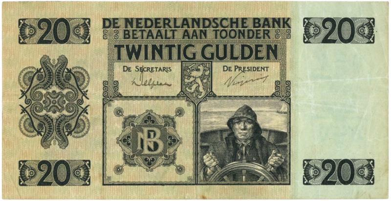 Nederland. 20 gulden. Bankbiljet. Type 1926. Stuurman - Zeer Fraai.