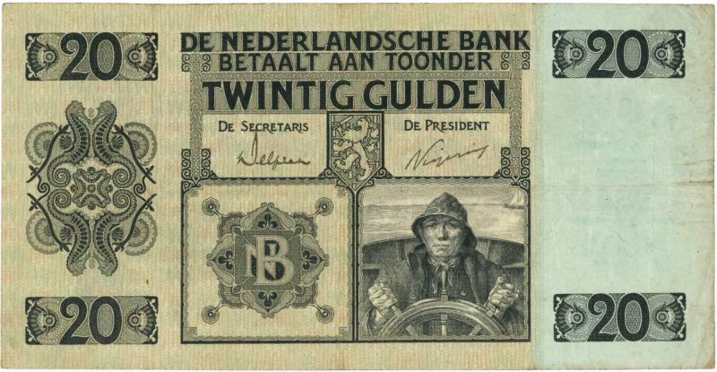 Nederland. 20 gulden. Bankbiljet. Type 1926. Stuurman - Zeer Fraai.