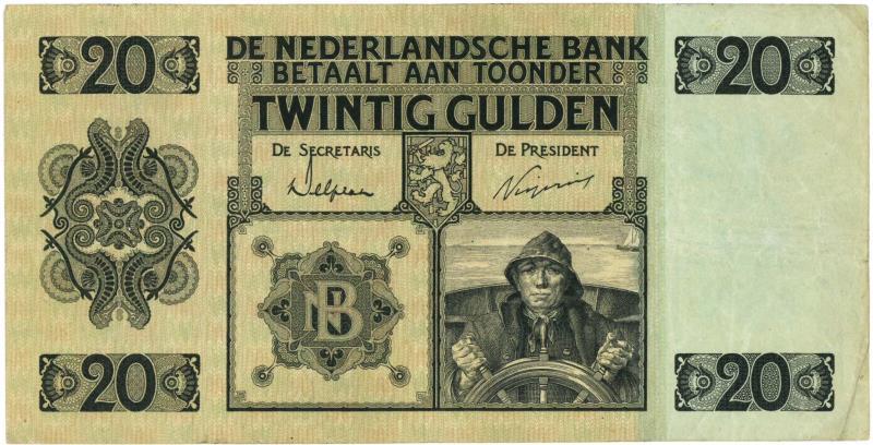 Nederland. 20 gulden. Bankbiljet. Type 1926. Stuurman - Zeer Fraai +.