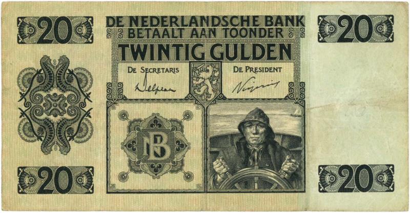 Nederland. 20 gulden. Bankbiljet. Type 1926. Stuurman - Zeer Fraai.