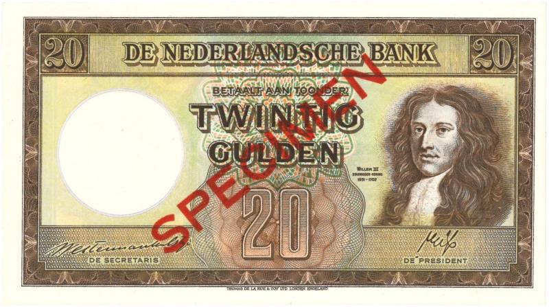 Nederland. 20 gulden. Bankbiljet. Type 1945. Stadhouder Willem III - UNC.