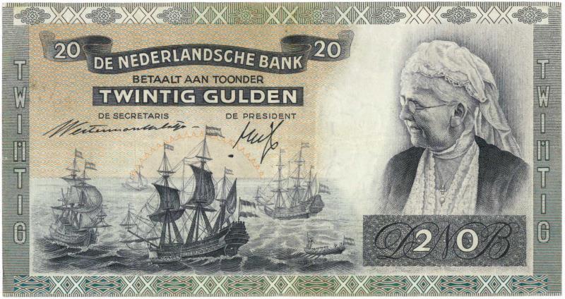 Nederland. 20 gulden. Bankbiljet. Type 1941. Emma - Zeer Fraai.