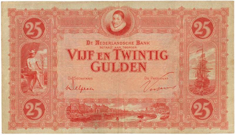 Nederland. 25 gulden. Bankbiljet. Type 1929. Willem van Oranje - Nagenoeg UNC.