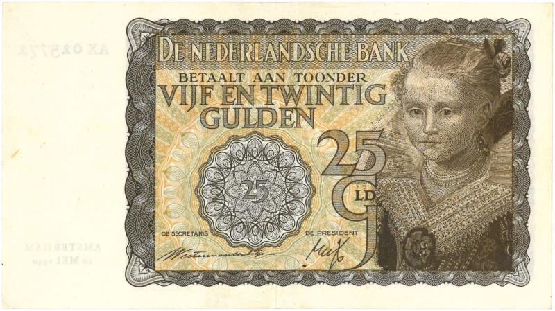 Nederland. 25 gulden. Bankbiljet. Type 1940. Prinsesje - Prachtig +.