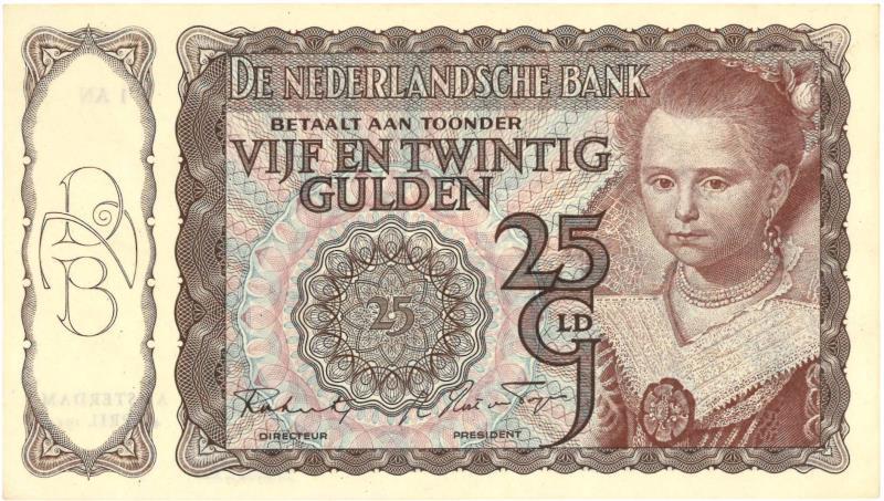 Nederland. 25 gulden. Bankbiljet. Type 1943I. Prinsesje - Nagenoeg UNC.