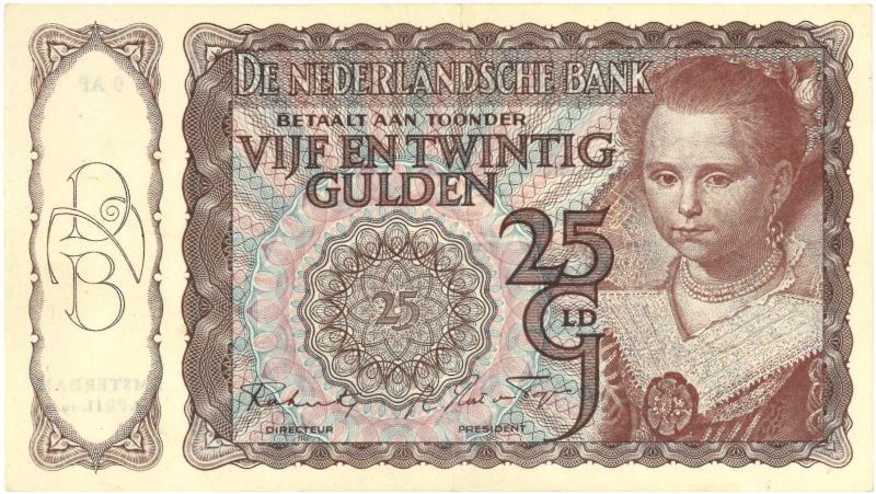 Nederland. 25 gulden. Bankbiljet. Type 1943I. Prinsesje - Zeer Fraai +.