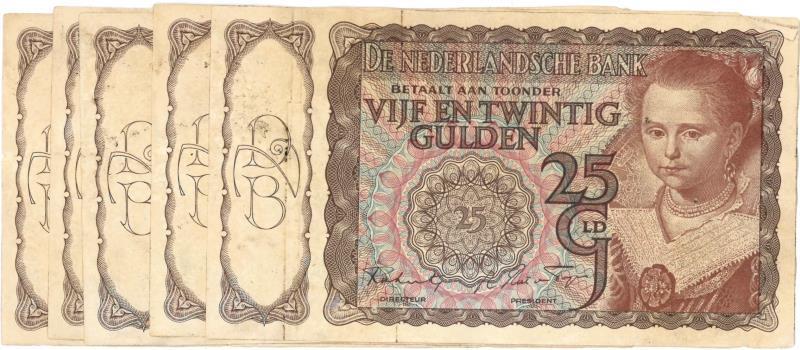 Nederland. 25 gulden. Bankbiljet. Type 1943I. Prinsesje - Fraai / Zeer Fraai.