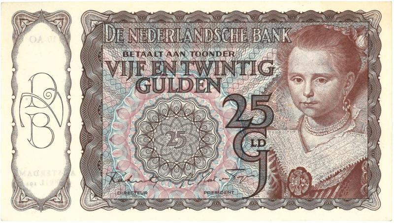 Nederland. 25 gulden. Bankbiljet. Type 1943I. Prinsesje - UNC.