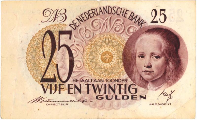 Nederland. 25 gulden. Bankbiljet. Type 1945. Meisje in 't blauw - Fraai.