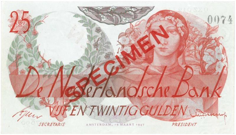 Nederland. 25 gulden. Bankbiljet. Type 1947. Flora - Nagenoeg UNC.
