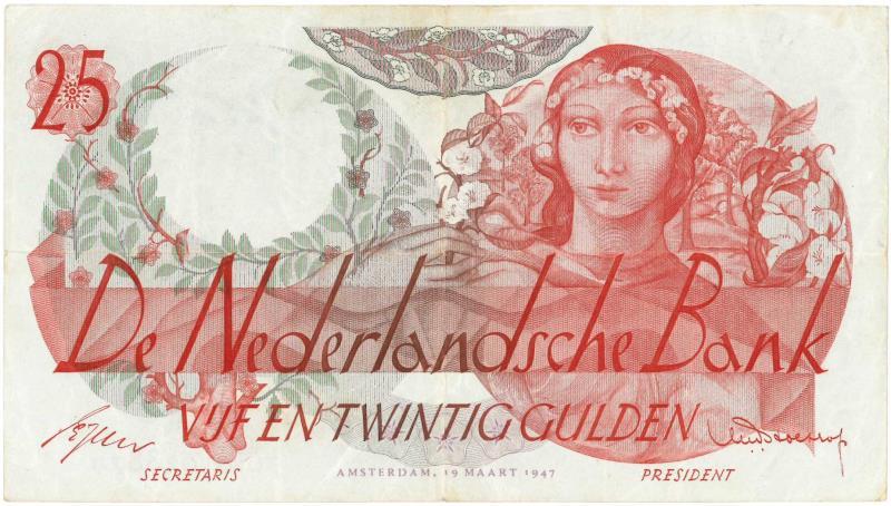 Nederland. 25 gulden. Bankbiljet. Type 1947. Flora - Zeer Fraai.