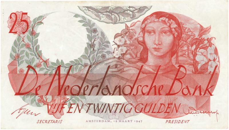 Nederland. 25 gulden. Bankbiljet. Type 1947. Flora - Zeer Fraai / Prachtig.