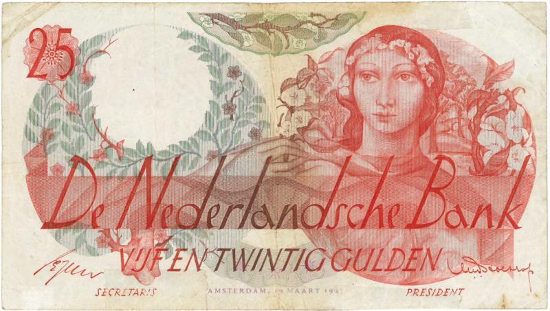 Nederland. 25 gulden. Bankbiljet. Type 1947. Flora - Zeer Fraai -.