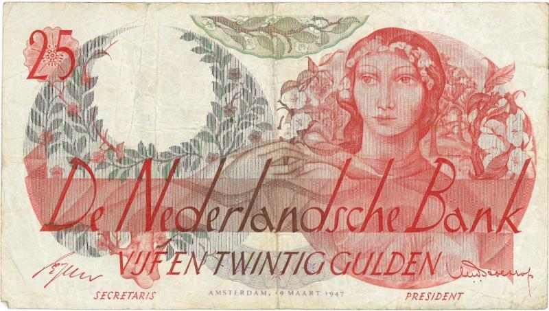 Nederland. 25 gulden. Bankbiljet. Type 1947. Flora - Fraai / Zeer Fraai.