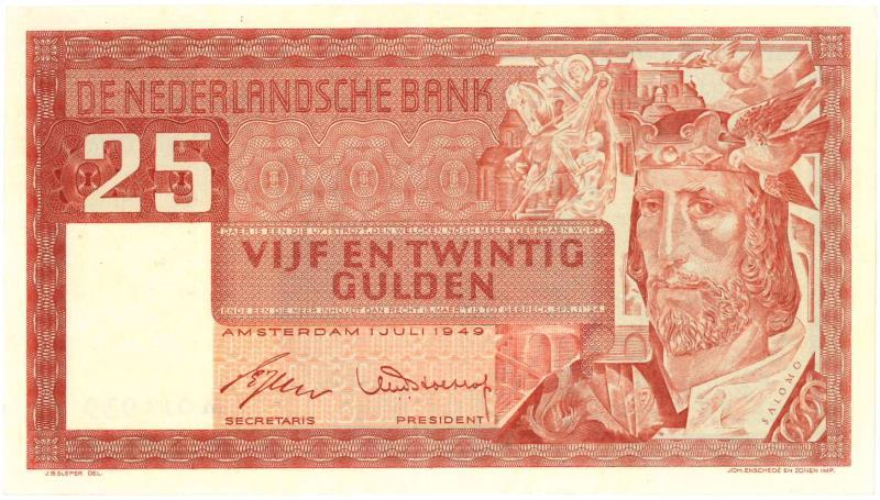 Nederland. 25 gulden. Bankbiljet. Type 1949. Salomo - Prachtig +.