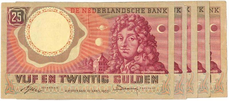 Nederland. 25 gulden. Bankbiljet. Type 1955. Huygens - Zeer Fraai.