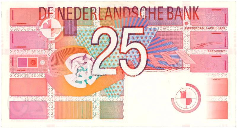 Nederland. 25 gulden. Bankbiljet/misdruk. Type 1989. Roodborstje - Prachtig.