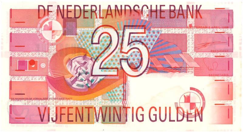 Nederland. 25 gulden. Bankbiljet/misdruk. Type 1989. Roodborstje - Zeer Fraai.