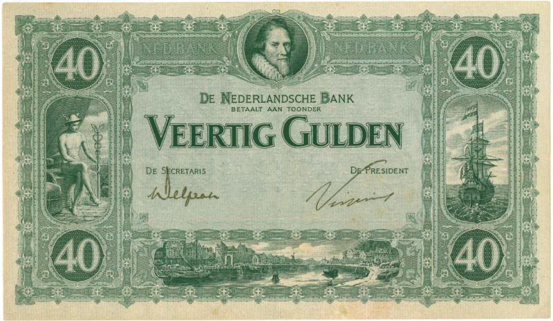 Nederland. 40 gulden. Bankbiljet. Type 1921. Prins Maurits - Zeer Fraai / Prachtig.