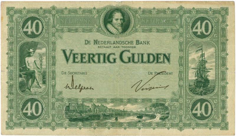 Nederland. 40 gulden. Bankbiljet. Type 1921. Prins Maurits - Zeer Fraai.