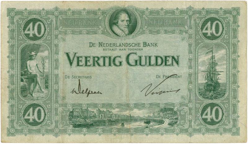 Nederland. 40 gulden. Bankbiljet. Type 1921. Prins Maurits - Zeer Fraai.