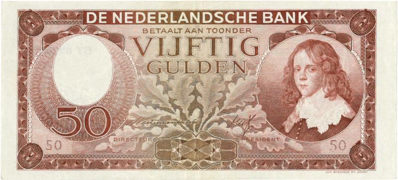 Nederland. 50 gulden. Bankbiljet. Type 1945. Stadhouder Willem II - Zeer Fraai +.