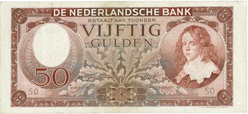 Nederland. 50 gulden. Bankbiljet. Type 1945. Stadhouder Willem II - Zeer Fraai.