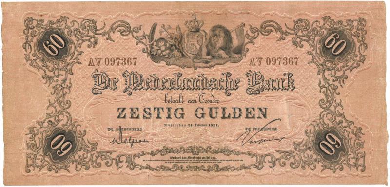 Nederland. 60 gulden. Bankbiljet. Type 1860. - Zeer Fraai +.
