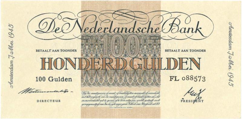 Nederland. 100 gulden. Bankbiljet. Type 1945. Geldzuivering - Prachtig.