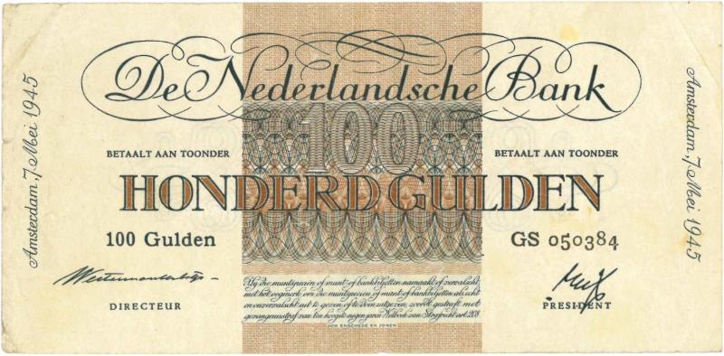 Nederland. 100 gulden. Bankbiljet. Type 1945. Geldzuivering - Zeer Fraai.