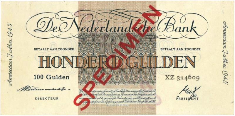 Nederland. 100 gulden. Bankbiljet. Type 1945. Geldzuivering - Zeer Fraai / Prachtig.