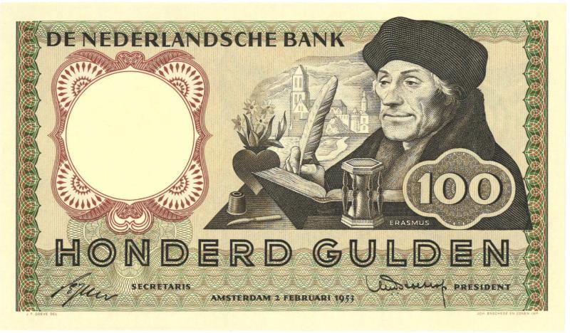 Nederland. 100 gulden. Bankbiljet. Type 1953. Erasmus - Prachtig.