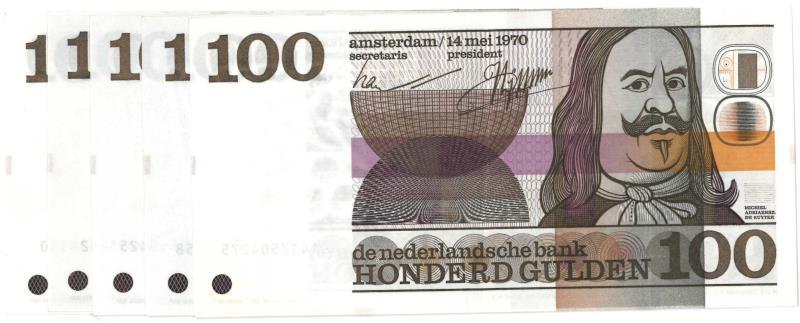 Nederland. 100 gulden. Bankbiljet. Type 1970. De Ruyter - Zeer Fraai / Prachtig.