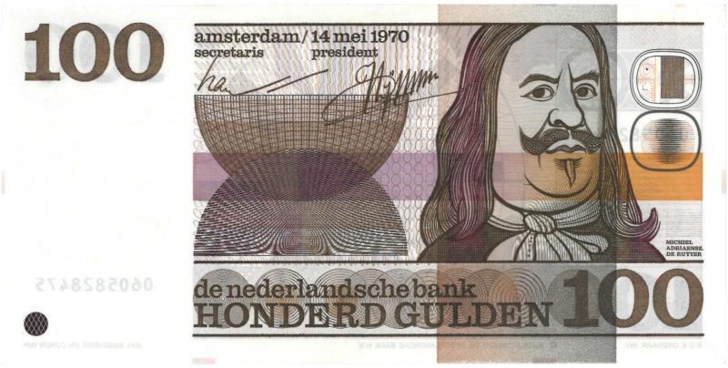 Nederland. 100 gulden. Bankbiljet. Type 1970. De Ruyter - Nagenoeg UNC.