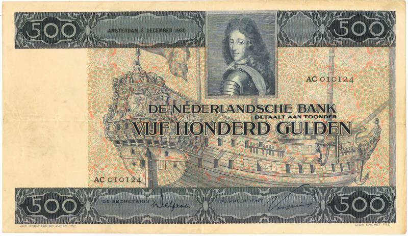 Nederland. 500 gulden. Bankbiljet. Type 1930. Stadhouder Willem III - Zeer Fraai +.