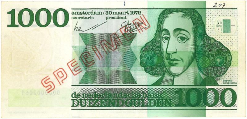 Nederland. 1000 gulden. Bankbiljet. Type 1972. Spinoza - Zeer Fraai / Prachtig.