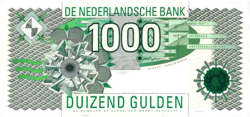 Nederland. 1000 gulden. Bankbiljet. Type 1992. Kievit - Nagenoeg UNC.