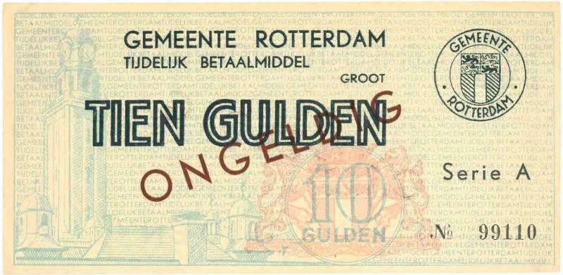 Noodgeld 2de W.O. 10 gulden. Rotterdam. Type 1940. - Prachtig.