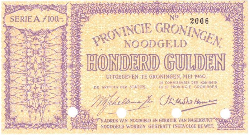 Noodgeld 2de W.O. 100 gulden. Groningen. Type 1940. - UNC.
