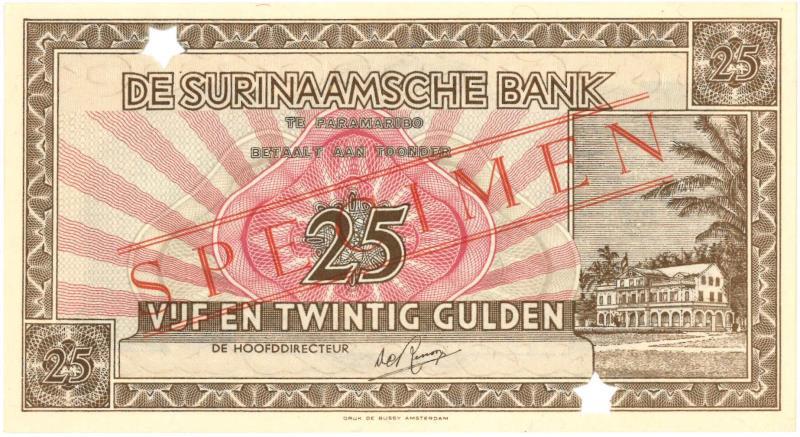 Suriname. 25 gulden. Bankbiljet. Type 1951. - UNC.