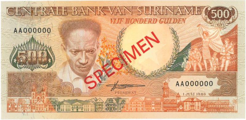 Suriname. 500 gulden. Muntbiljet. Type 1986. - Zeer Fraai / UNC.