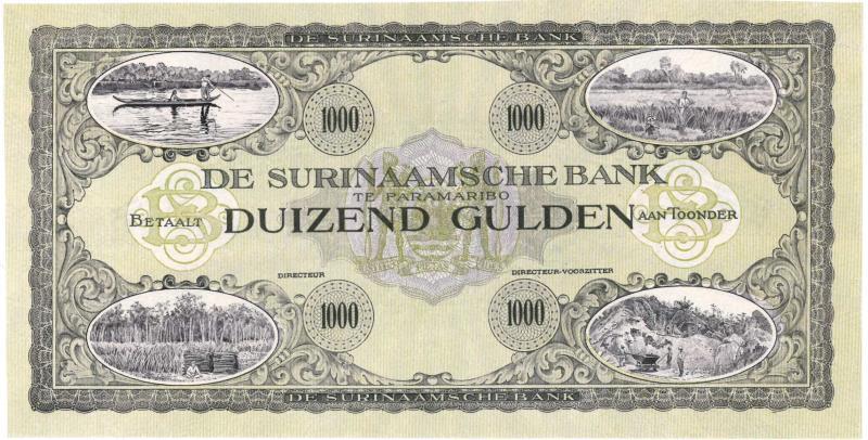 Suriname. 1000 gulden. Bankbiljet. Type 1925. - UNC.