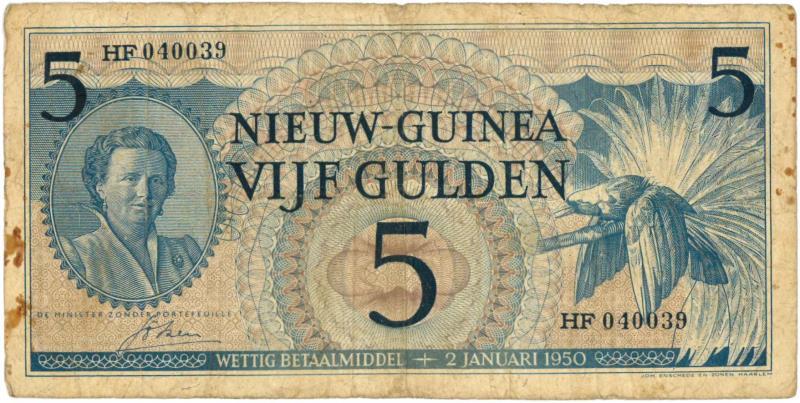Nieuw-Guinea. 5 gulden. Bankbiljet. Type 1950. - Fraai / Zeer Fraai.