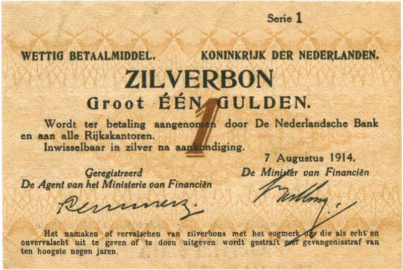 Nederland. 1 gulden. Zilverbon. Type 1914. - Prachtig.