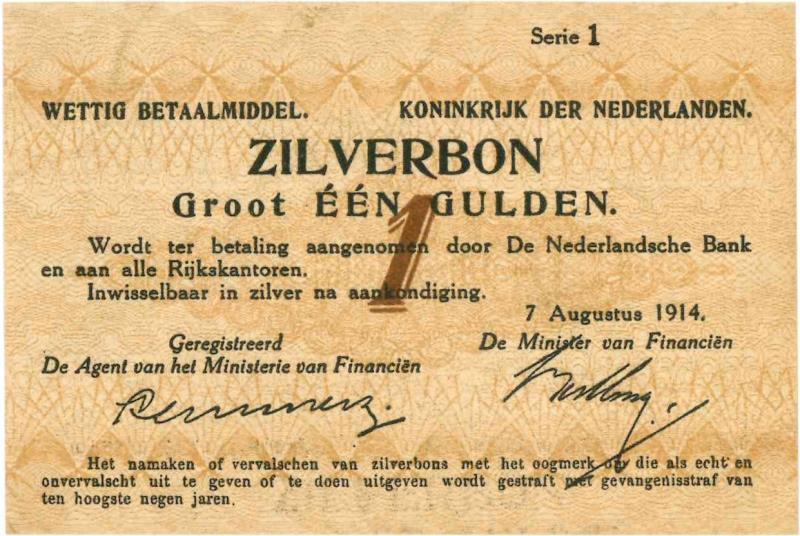 Nederland. 1 gulden. Zilverbon. Type 1914. - Prachtig.