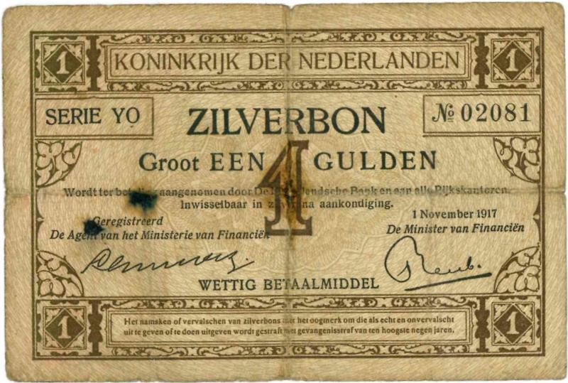 Nederland. 1 gulden. Zilverbon. Type 1916. - Fraai -.