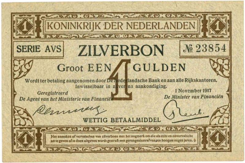 Nederland. 1 gulden. Zilverbon. Type 1916. - UNC.